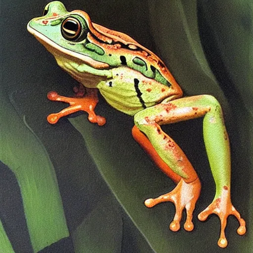 Prompt: The best painting of a frog of all time, by Michelangelo