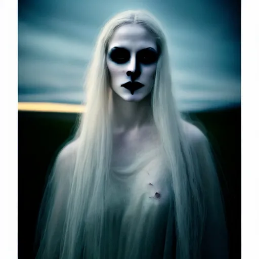 Image similar to photographic portrait of a stunningly beautiful goth scary eerie ghost female in soft dreamy light at sunset, contemporary fashion shoot, by edward robert hughes, annie leibovitz and steve mccurry, david lazar, jimmy nelsson, breathtaking, 8 k resolution, extremely detailed, establishing shot, artistic, hyperrealistic, perfect face, octane render