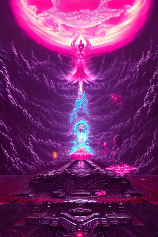 Image similar to a beautiful hyperdetailed painting of a cinematic boss fight against evil grandma, retrowave evil fantasy infrared, wallpaper, highly detailed, trending on artstation.