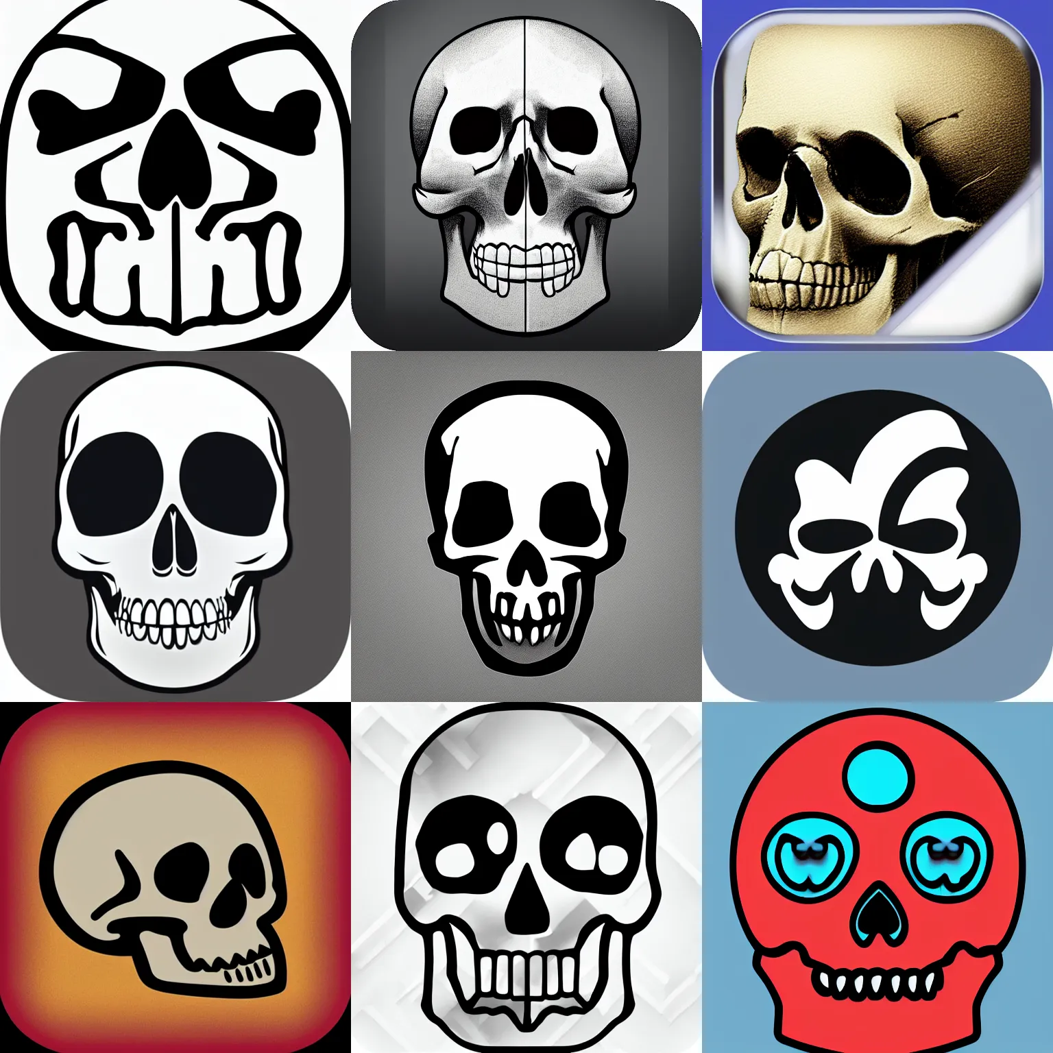 Prompt: skull, style of iOS app icon