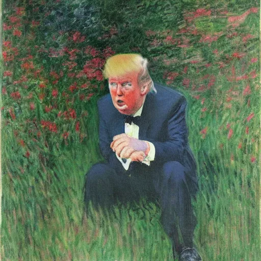 Image similar to Trump playing Hide-and-Go-Seek, portrait by Monet