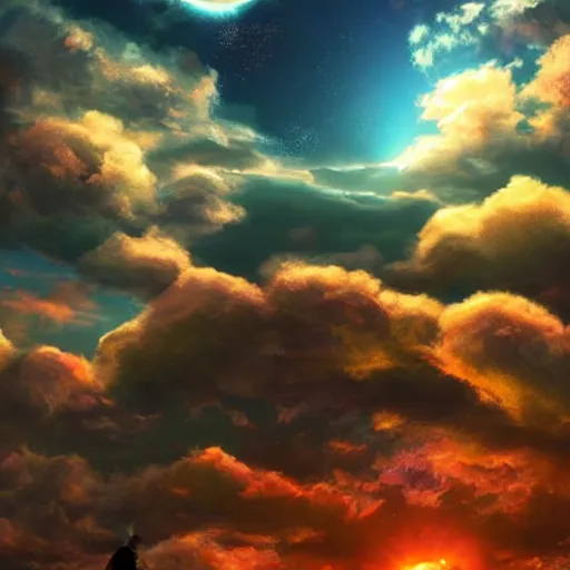 Image similar to puffy clouds, drew struzan movie poster style, vfx art, unreal engine render, claymation style, colourful, volumetric light, digital painting, digital illustration, dramatic light,