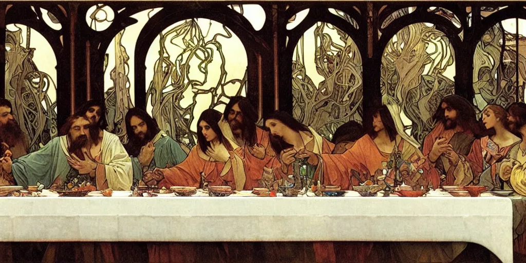 Image similar to the last supper,Alphonse Maria Mucha