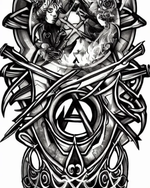 Image similar to cool alchemy tattoo design idea on transparent background