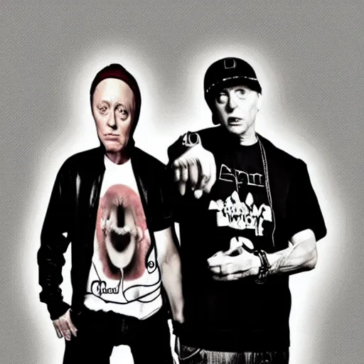 Prompt: Eminem and Christopher Walken, movie poster, comedy, best rapper, cool actors