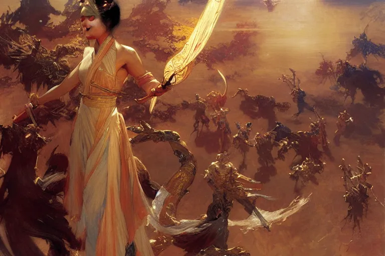 Image similar to wuxia, space, painting by gaston bussiere, craig mullins, j. c. leyendecker