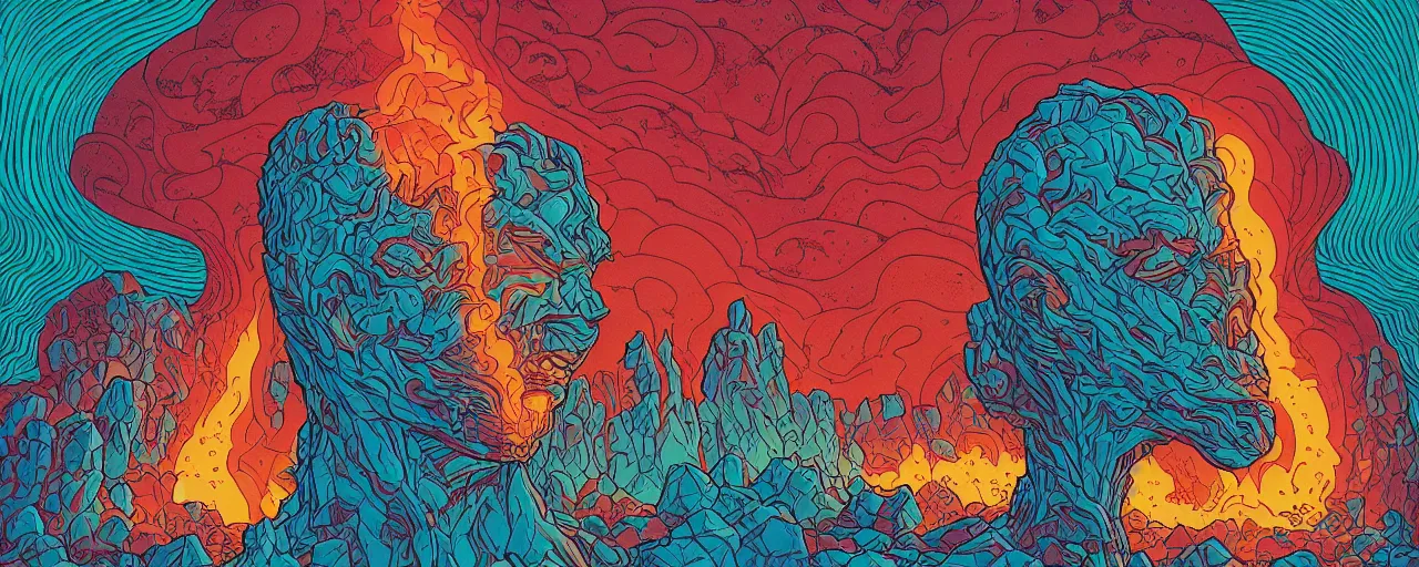 Prompt: portrait of head melting into another one, lava, by josan gonzales and Dan Mumford