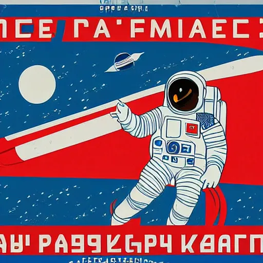 Prompt: space program propaganda poster, astronaut, soviet propaganda style