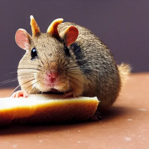 Image similar to Gerbil with its head stuck in a piece of bread