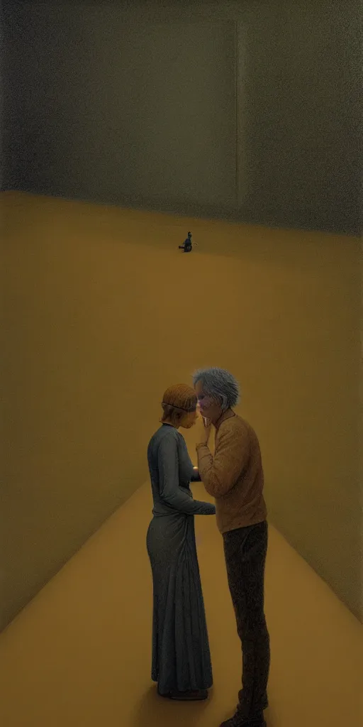 Image similar to man and woman, in the void, by the mirror, station, james gillard, zdislav bexinski, high detail alex colville, otto mueller, stephen conroy, andrea kowch, andrew newell wyeth, daniel meidman jussi picho octane rendering