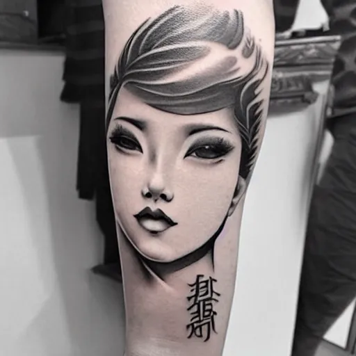 Image similar to tattoo design, stencil, traditional Japanese, beautiful portrait of a girl by artgerm, artgerm, digital art