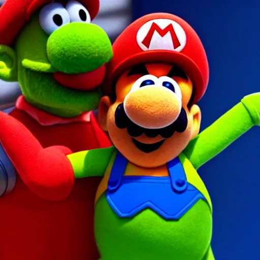 Image similar to A still of Mario and Luigi as muppets, photo real, photographic, photograph, artstation, trending, award winning, epic lighting, featured