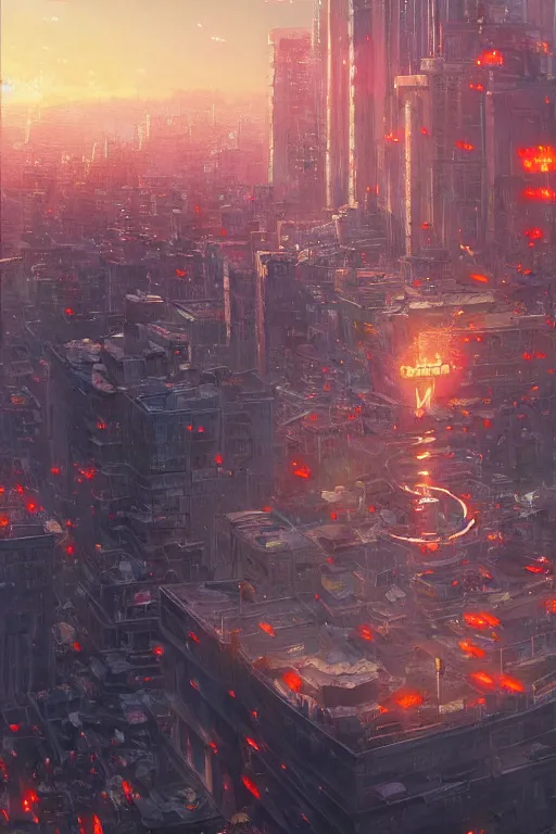 Image similar to A ultradetailed beautiful panting of a cup noodle monster attacking a city, Oil painting, by Ilya Kuvshinov, Greg Rutkowski and Makoto Shinkai