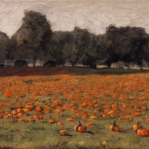 Image similar to a field of rotting pumpkins, by Sir James Guthrie, hyperrealism