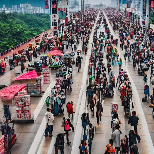 Prompt: millions of China people rushing towards Taiwan for food and safety, photorealistic, ultra-detailed, high HDR shot, cinematic lighting