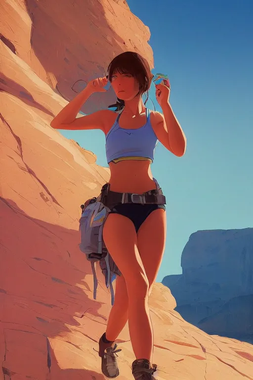 Image similar to a girl hiking in the desert, full shot, fine - face, realistic shaded perfect anatomy, fine details. night setting. very anime style. realistic shaded lighting poster by ilya kuvshinov katsuhiro, magali villeneuve, artgerm, jeremy lipkin and michael garmash, rob rey and kentaro miura style, trending on art station