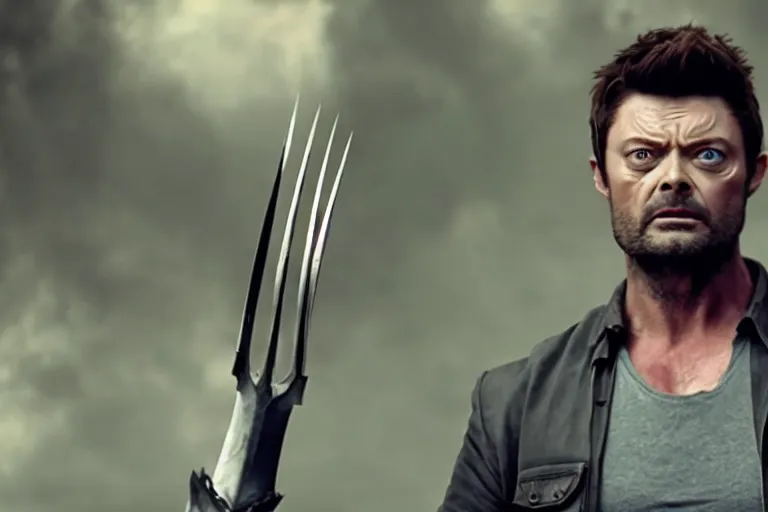 Image similar to film still frame of karl urban as wolverine, deepfake, high quality