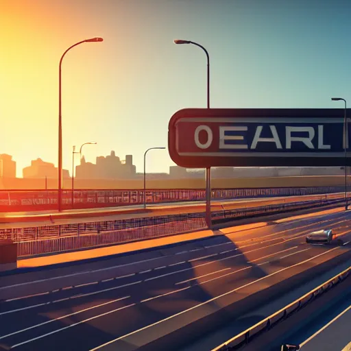 Image similar to of a advertisement with a scene of a highway with words written on the road in front of the viewer, occlusion shadow, specular reflection, rim light, unreal engine, octane render, artstation, art jiro matsumoto, high quality, intricate detailed 8 k, sunny day