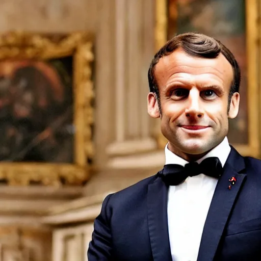 Image similar to photo of emmanuel macron in pirates of the caribbean movie, full body shot, sharp focus, award - winning