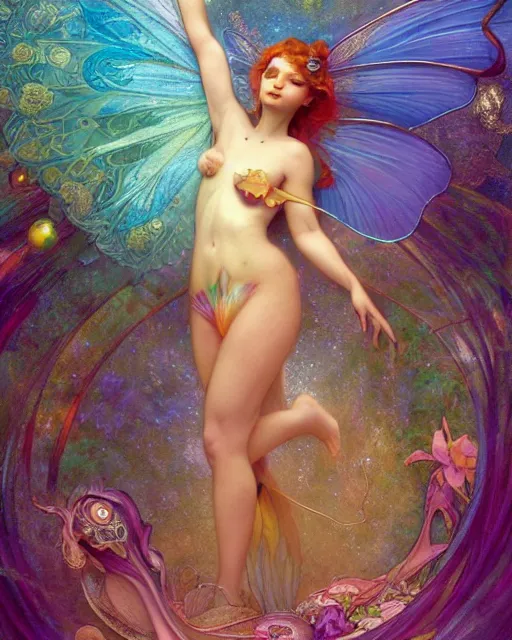 Prompt: a beautiful fairy in a morning dreamland, coherent design, symmetrical, vivid color, complementary color, golden ratio, detailed, sharp lines, intricate, rainbowshift, by james gurney, by brian froud, by peter mohrbacher, by alphonse mucha, by maxfield parrish, by karol bak, waterhouse, deviantart, octane render