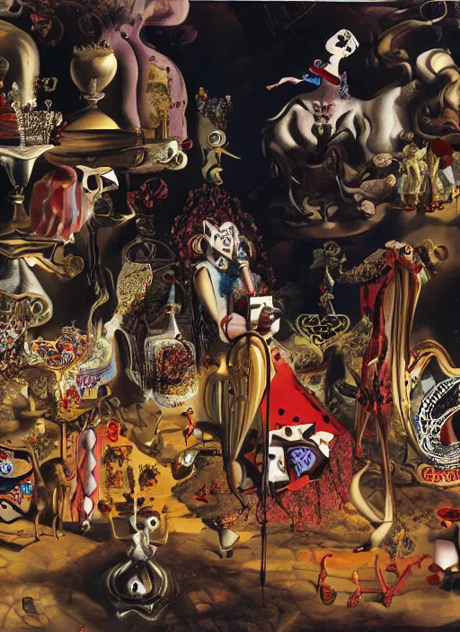 Image similar to the queen of hearts is angry in wonderland, by salvador dali, highly detailed matte painting, 8 k resolution