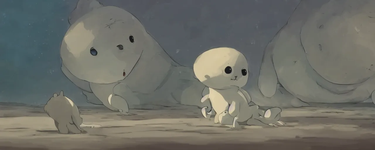 Prompt: a baby harp seal skeleton on the bank of a tropical river, atey ghailan, goro fujita, studio ghibli, rim light, dark lighting, clear focus, very coherent