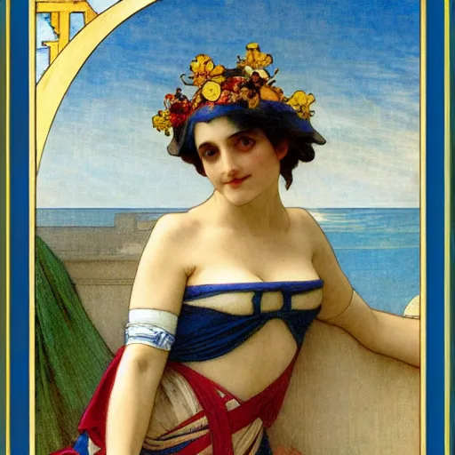 Image similar to Jester on the front of a Balustrade with a beach on the background, major arcana cards, by paul delaroche and alphonse mucha, hyperrealistic 8k, very detailed