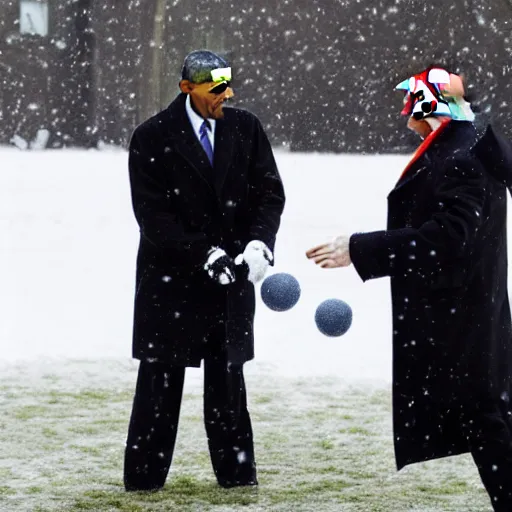 Image similar to obama and donald trump having snowball fight