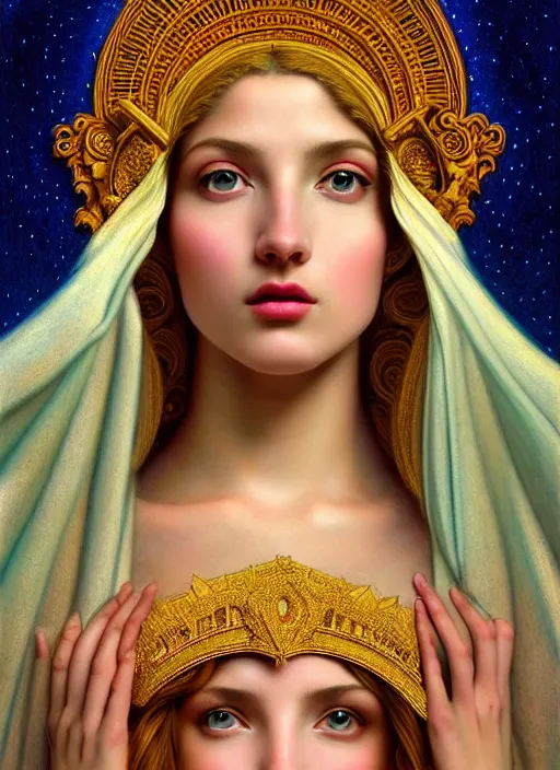 Image similar to portrait of a beautiful young goddess' face merging with a cathedral building, unusual beauty, etheric, outworldly colours, emotionally evoking symbolic metaphors, head in focus, fantasy, ornamental, intricate, elegant, highly detailed digital painting, artstation, concept art, painterly, golden ratio, sharp focus, illustration, art by John William Godward and Raphael and Alphonse Mucha and Zdzisław Beksiński,