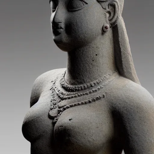 Prompt: a statue of an indus valley goddess. 4k photograph, museum lighting