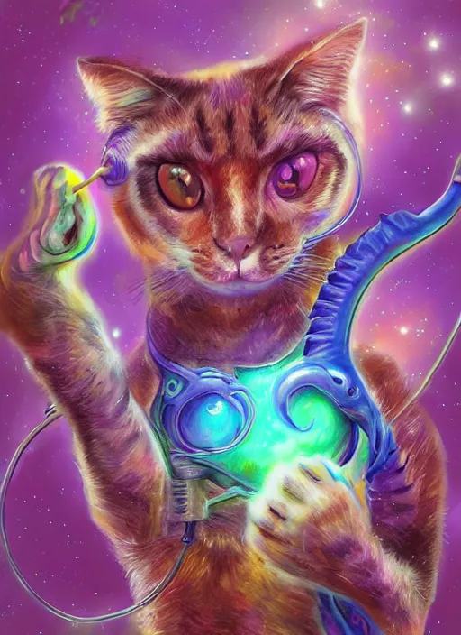 Prompt: cat seahorse fursona wearing headphones, autistic bisexual graphic designer, fluffy attractive androgynous humanoid, coherent detailed character design, weirdcore voidpunk digital art by delphin enjolras, wlop, louis wain, furaffinity, cgsociety, trending on deviantart