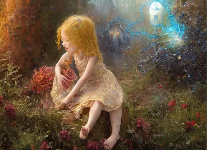 Image similar to a rusty broken down little robot, Lilia Alvarado, Sophie Anderson, Mark Arian, Bob Byerley, Charlie Bowater, Mark Brooks, Steve Henderson, Justin Gerard, Arthur Hughes, Edward Robert Hughes, Mark Keathley, Victor Nizovtsev, Carlos Shwabe, Ross Tran, WLOP