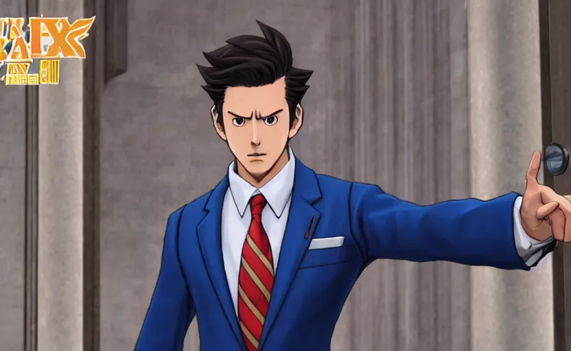 Image similar to Phoenix Wright from Capcom's Ace Attorney video game in real life, photorealistic, 8K, highly detailed