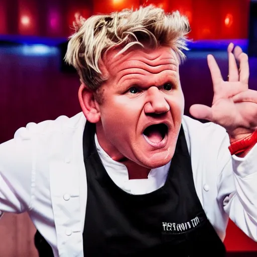 Prompt: photo of gordon ramsay screaming at baby