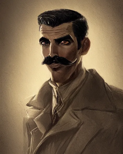 Image similar to a portrait of a male vintage thief with mustache by Cedric Peyravernay