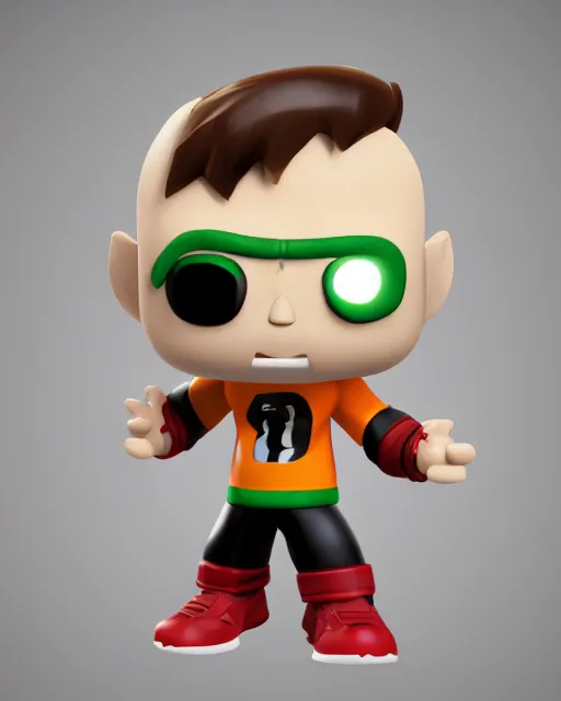 Image similar to full body 3d render of Ben 10 as a funko pop, studio lighting, white background, blender, trending on artstation, 8k, highly detailed