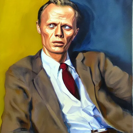 Image similar to realistic portrait of richard widmark in color, oil painting