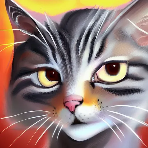 Image similar to a painting of cute tabby cat, a digital painting by nyuju stumpy brown, featured on pixiv, furry art, detailed painting, digital painting, speedpainting