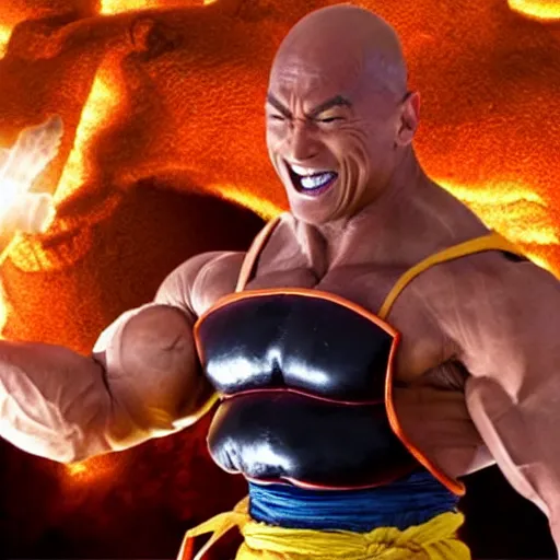 Image similar to photo of a live - action dragon ball z movie featuring dwayne johnson as nappa