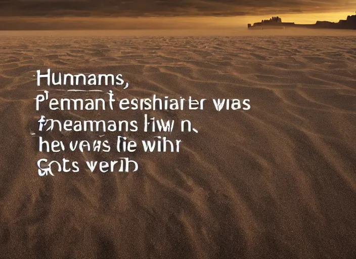 Image similar to humans perished, their dreams forgotten, horrors faced, bones turn to sand. upon that sand walks the new god, one that will never die