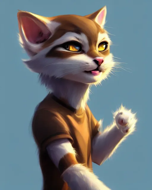 Image similar to character concept art of a young male anthropomorphic furry cat | | cute - fine - face, pretty face, key visual, realistic shaded perfect face, fine details by stanley artgerm lau, wlop, rossdraws, james jean, andrei riabovitchev, marc simonetti, and sakimichan, trending on artstation