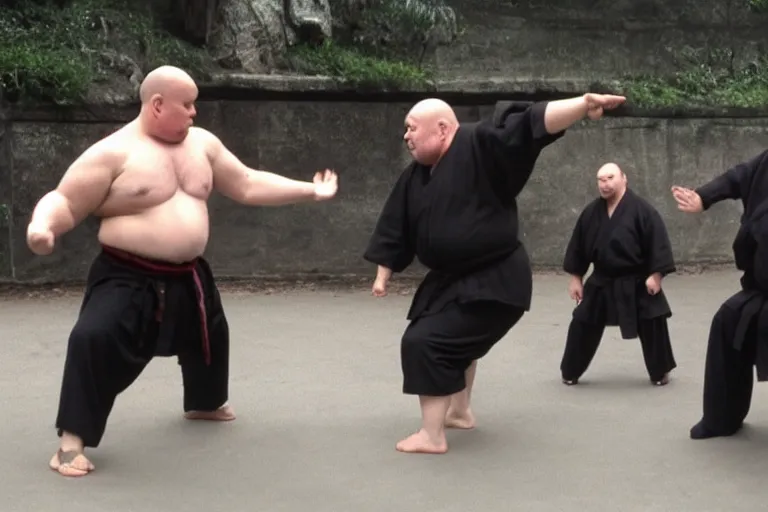 Image similar to 6 0 0 pound dwarf doing kung fu practice in the matrix