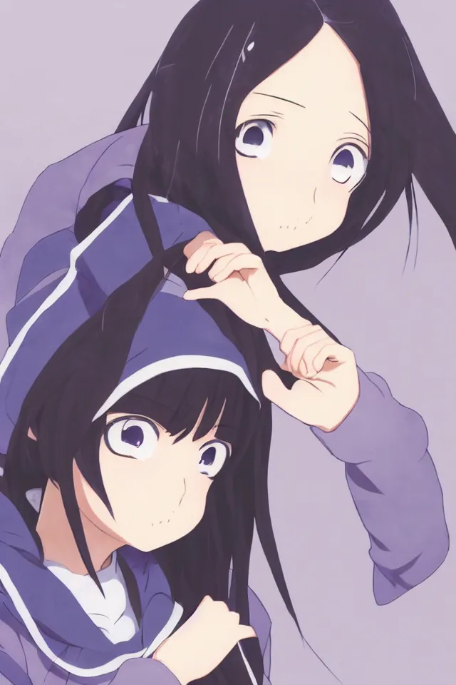 Prompt: anime visual, portrait of a young black haired girl wearing hoodie in a school, cute face by yoh yoshinari, katsura masakazu, studio lighting, dynamic pose, dynamic perspective, strong silhouette, anime cels, ilya kuvshinov, cel shaded, crisp and sharp, rounded eyes, moody