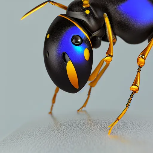 Prompt: a cybernetic wasp, 4k, ultra realistic, 8k, 3d render, highly detailed, macro photography