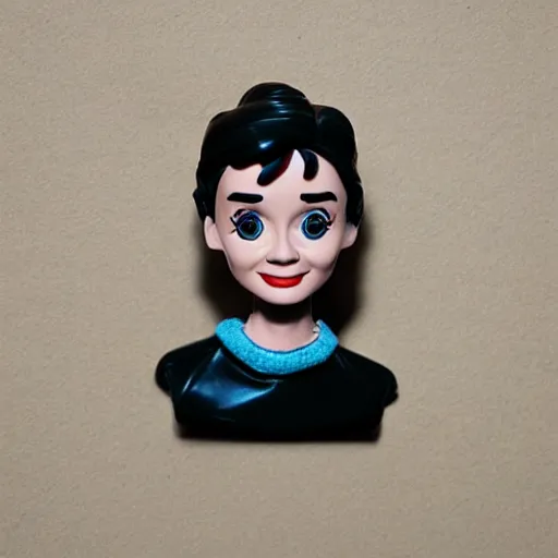 Image similar to audrey hepburn, stop motion vinyl action figure, plastic, toy, butcher billy style