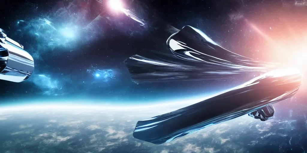 Prompt: chrome blob flying through space futuristic hyperspeed photorealistic render unreal ultrawide