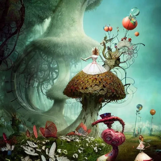 Image similar to alice in wonderland, by ray caesar and vincent callebaut and sandra chevrier and phillipe druillet, trending on artstation hq, deviantart, pinterest, 4 k uhd image