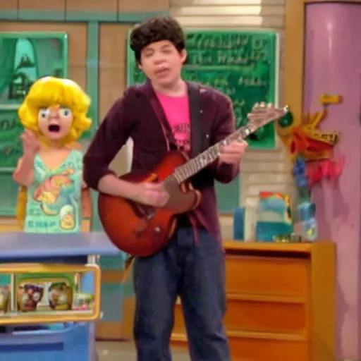 Image similar to A still of Steven Quartz from Steven Universe in ICarly (2007) low quality, vhs quality,