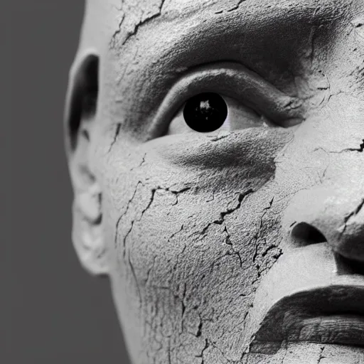 Image similar to close-up portrait of human sculpture made out of black ash, CGSociety, highly detailed, sharp, not blurry, photorealistic, 4k, 8k