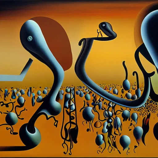 Prompt: inflation, money and supply chain hurting global population, abstract surreal oil painting by salvador dali - w 7 6 8